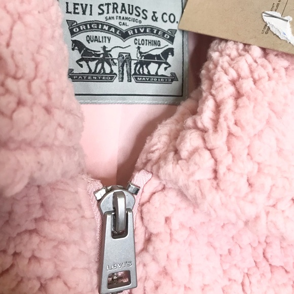 Levi's Oversized Sherpa Bomber Jacket Pink Small - Picture 8 of 9